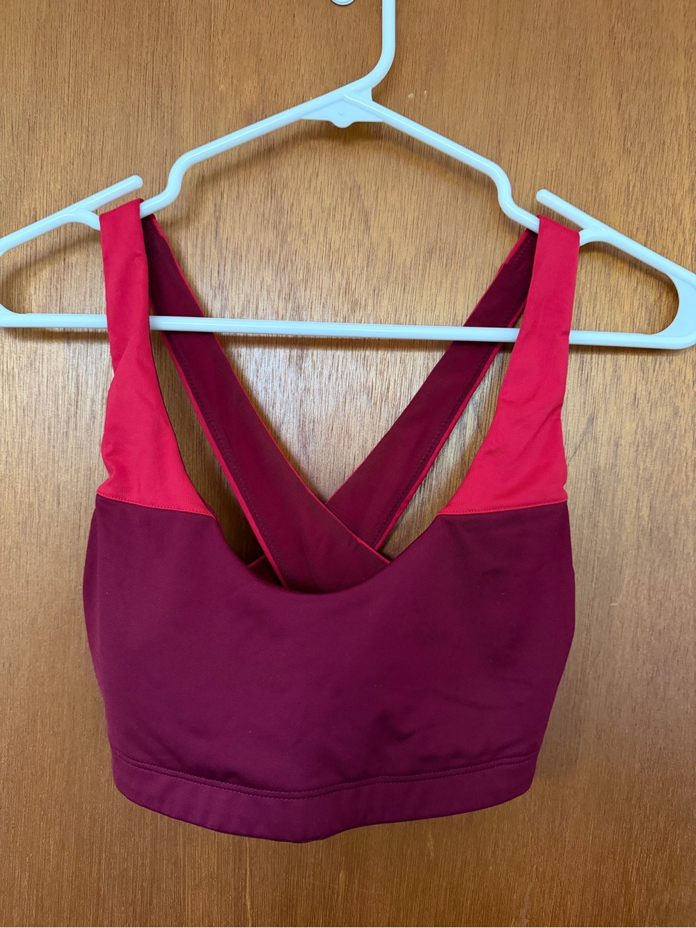 Victoria Secret Two-Tone Maroon and Red Cross-Back Sports Bra